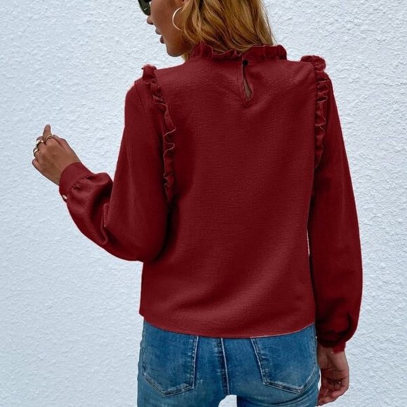 burgundy Ruffle Detail Blouse - Picture 7 of 7
